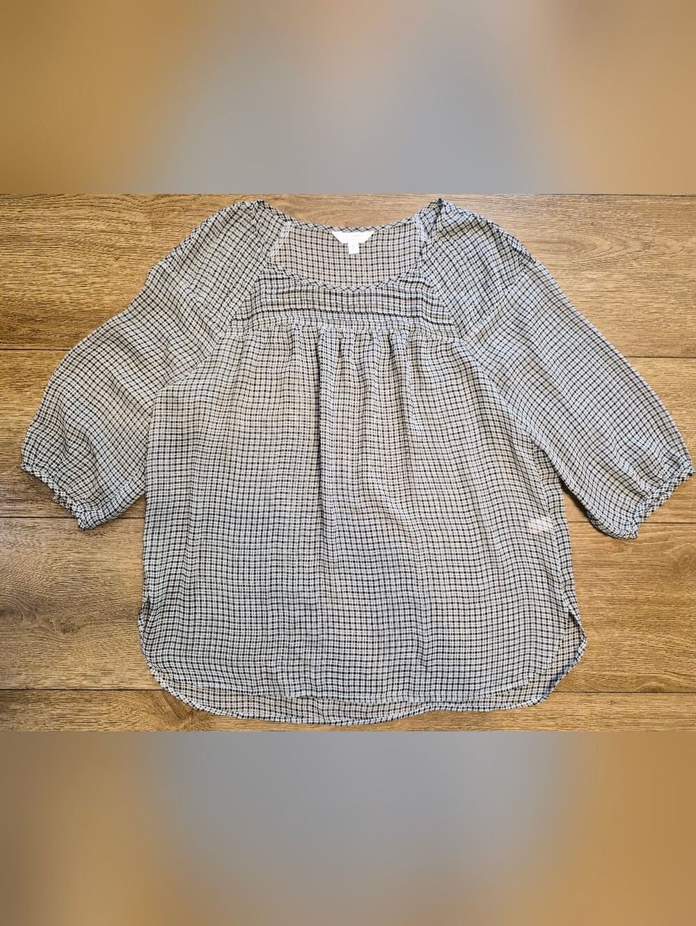 LC Lauren Conrad Black & White Plaid Gingham Peasant Tunic Blouse Top XL Womens